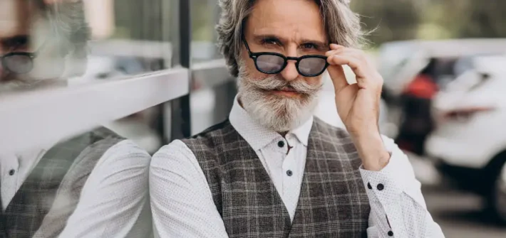 Homem com muito estilo usando um óculos de luxo
